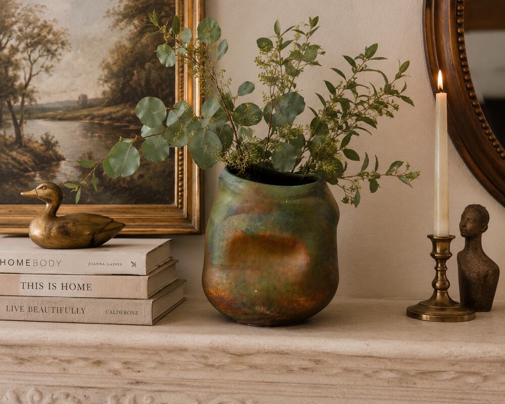 Studio Art Pottery Raku Fired Organic Ceramic Vase Modern Rustic Decor Vessel